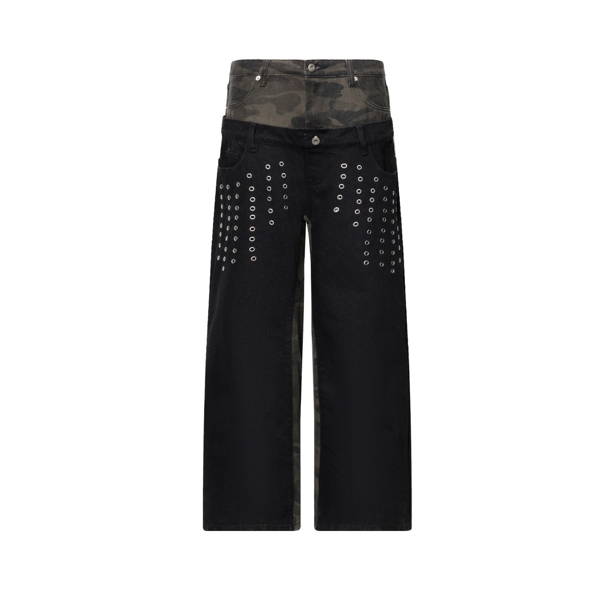 Omirad Double-Waist Grommet Camo Wide-Leg Jeans