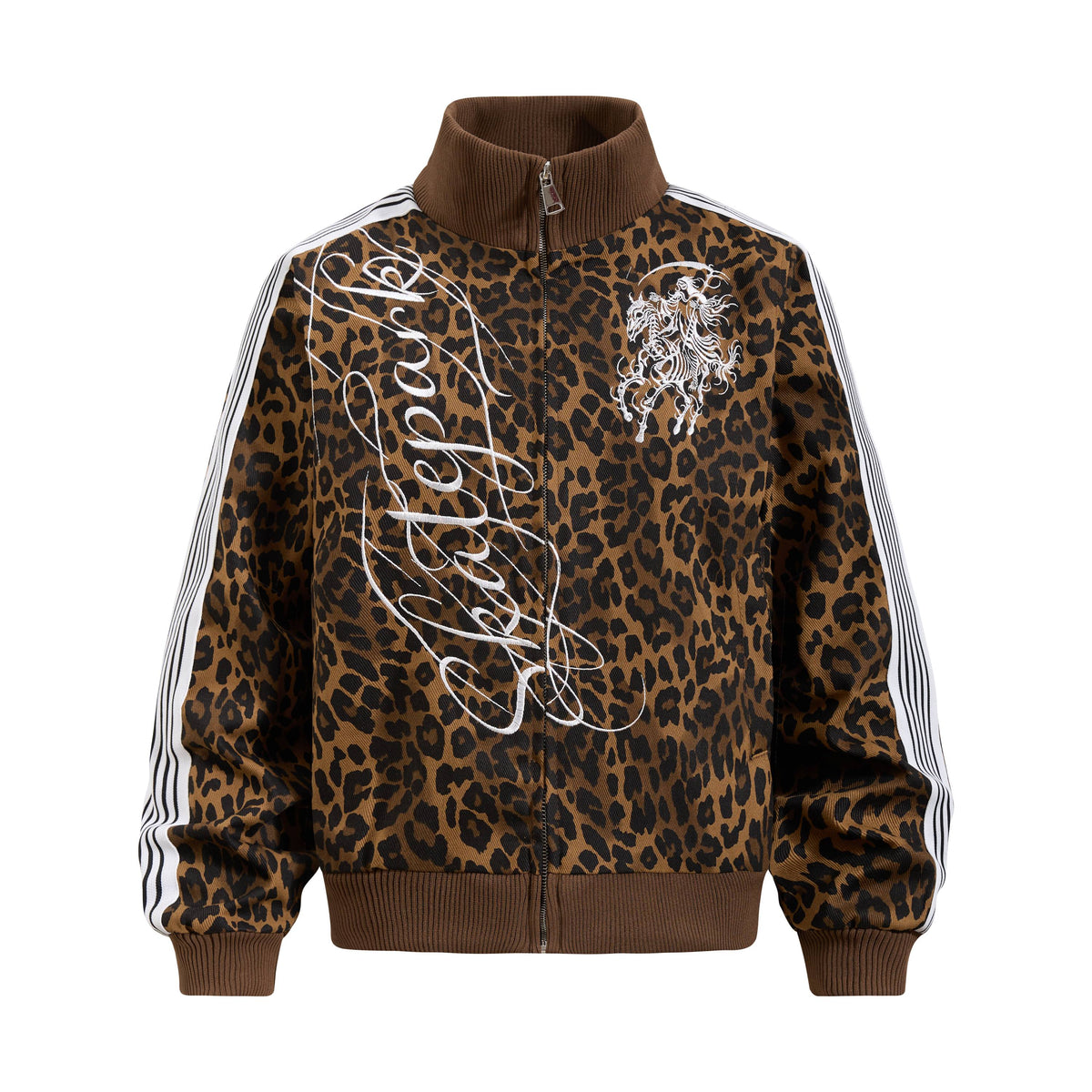 Omirad Leopard Script Stripe Zip-Up Jacket