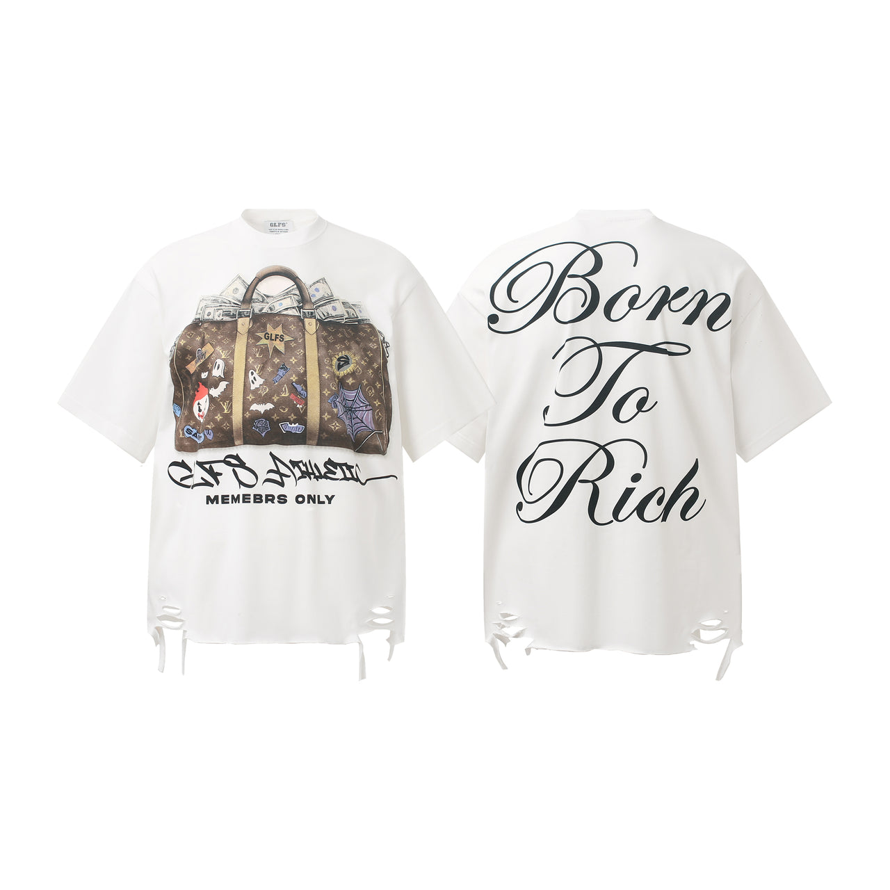 American Street Style Digital Print Distressed Tee