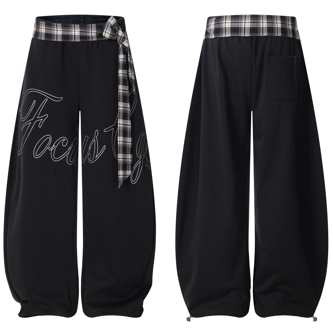 Streetwear Letter Embroidered Plaid Belted Pants