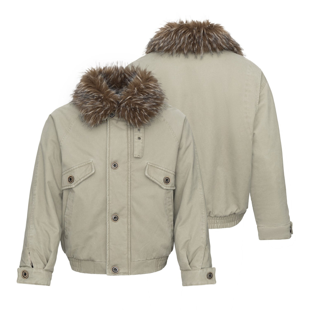 Omirad Faux Fur Collar Utility Bomber Jacket