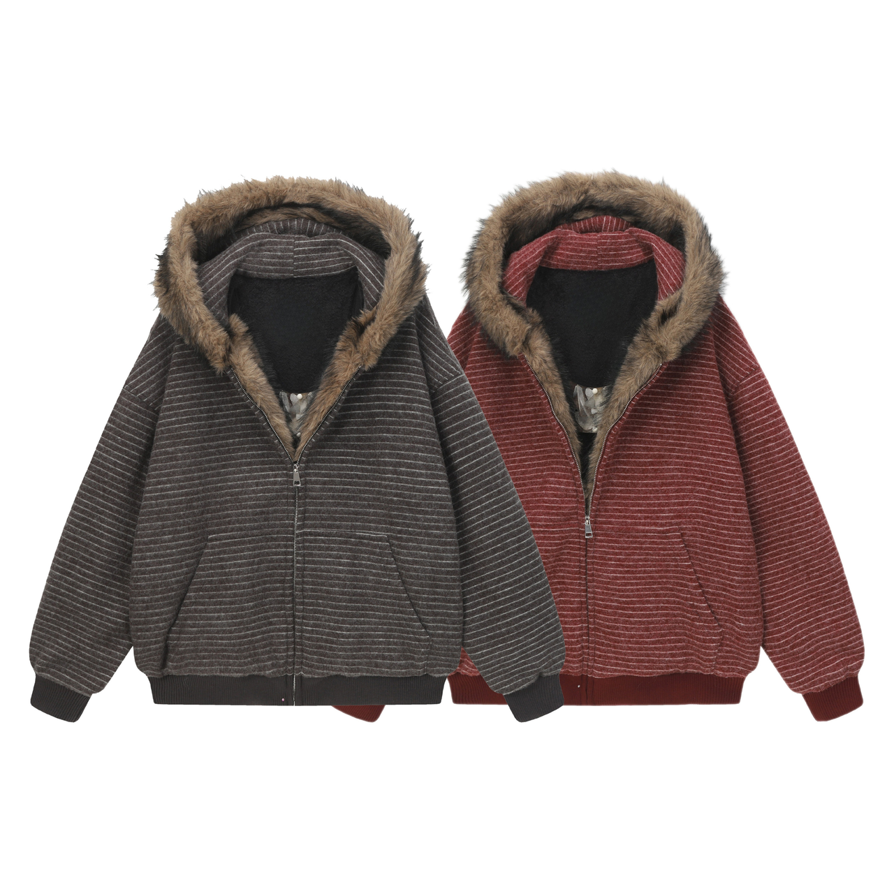 Omirad Striped Faux Fur-Lined Hooded Jacket