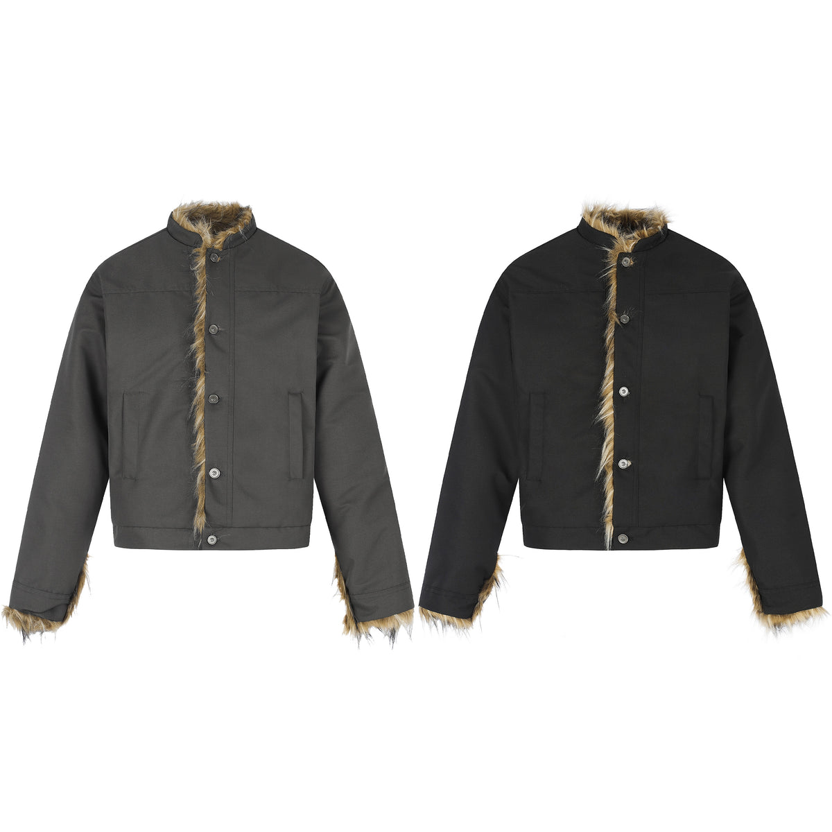 Omirad Faux Fur Trim Button Jacket