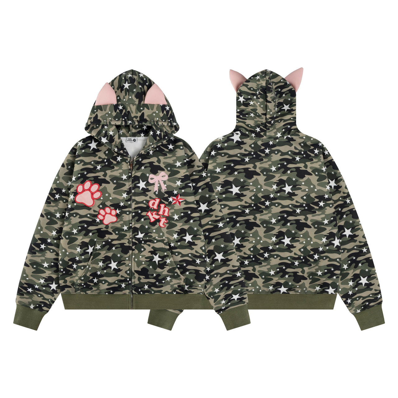 American Streetwear Star Camouflage Embroidered Hoodie