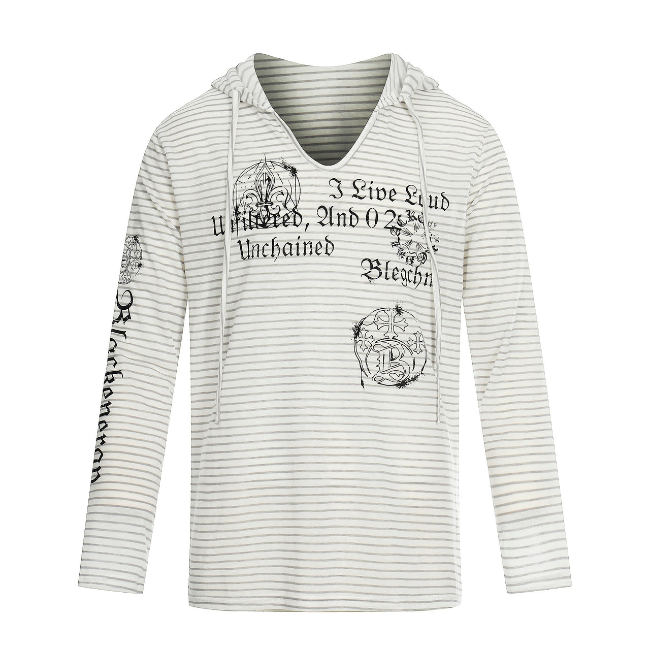 Omirad Striped Graphic Hooded Long Sleeve Tee