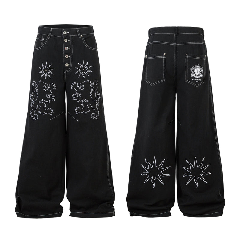 High Street Raw Color Embroidered Jeans
