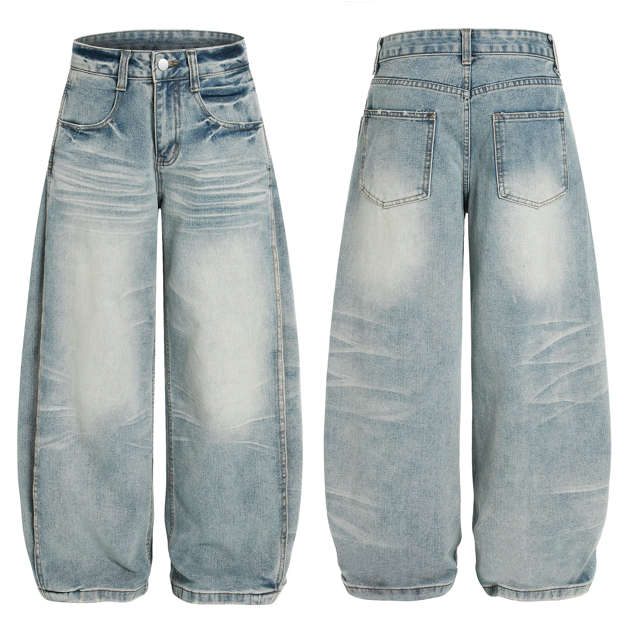 American Street Wash Blue Whisker Curved Blade Jeans