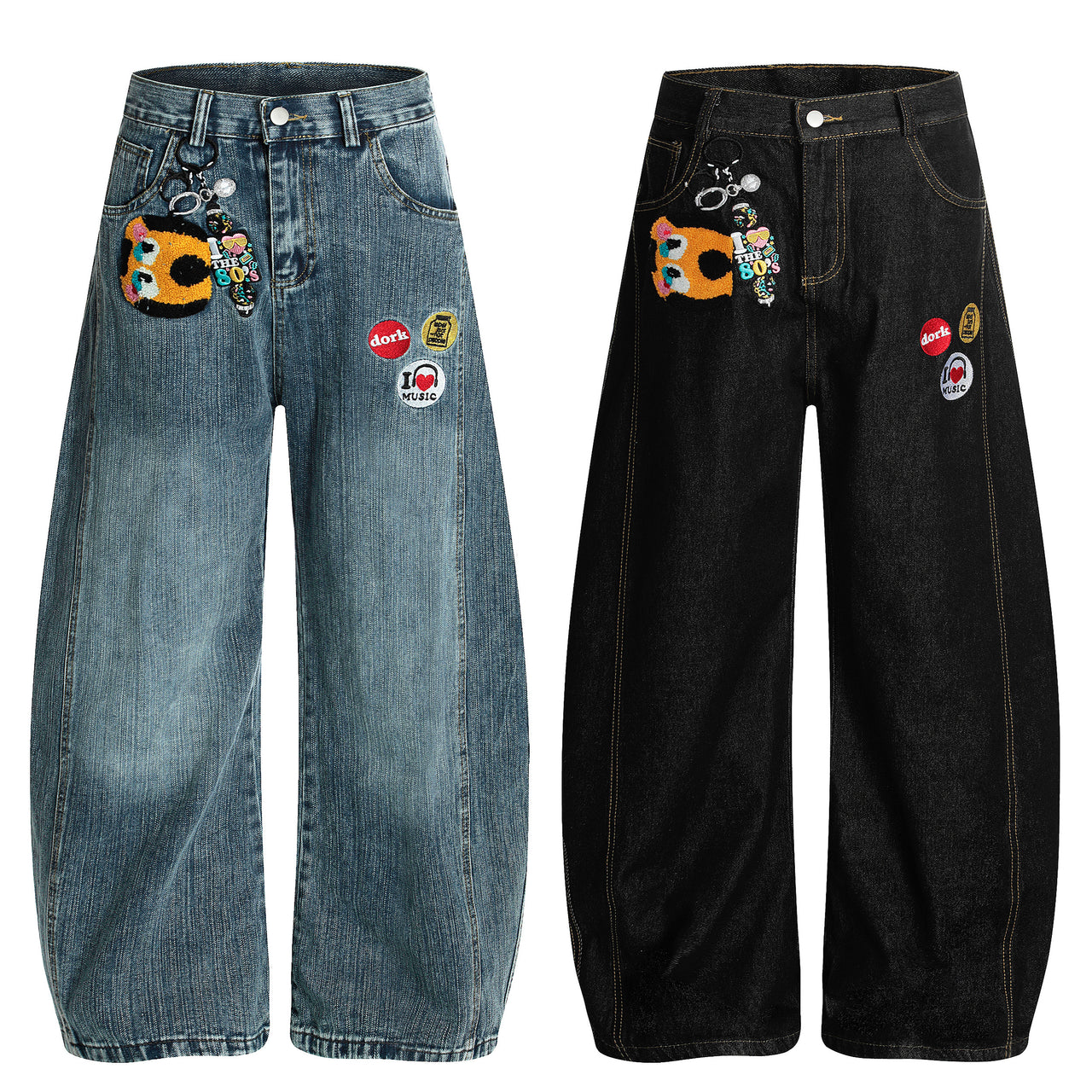 American Streetwear Cartoon Embroidered Jeans