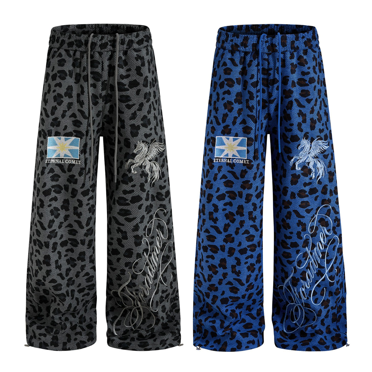 Omirad Leopard Embroidered Wide-Leg Pants