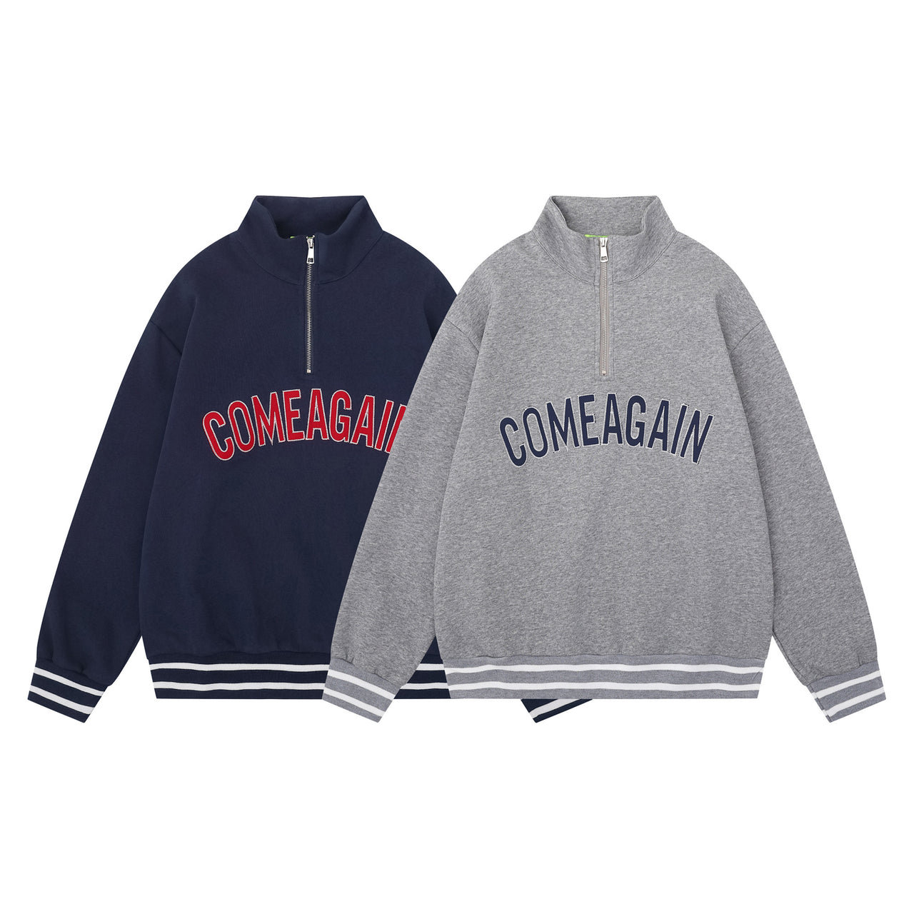 American Streetwear Lettering Appliqué Zip-Up Sweatshirt