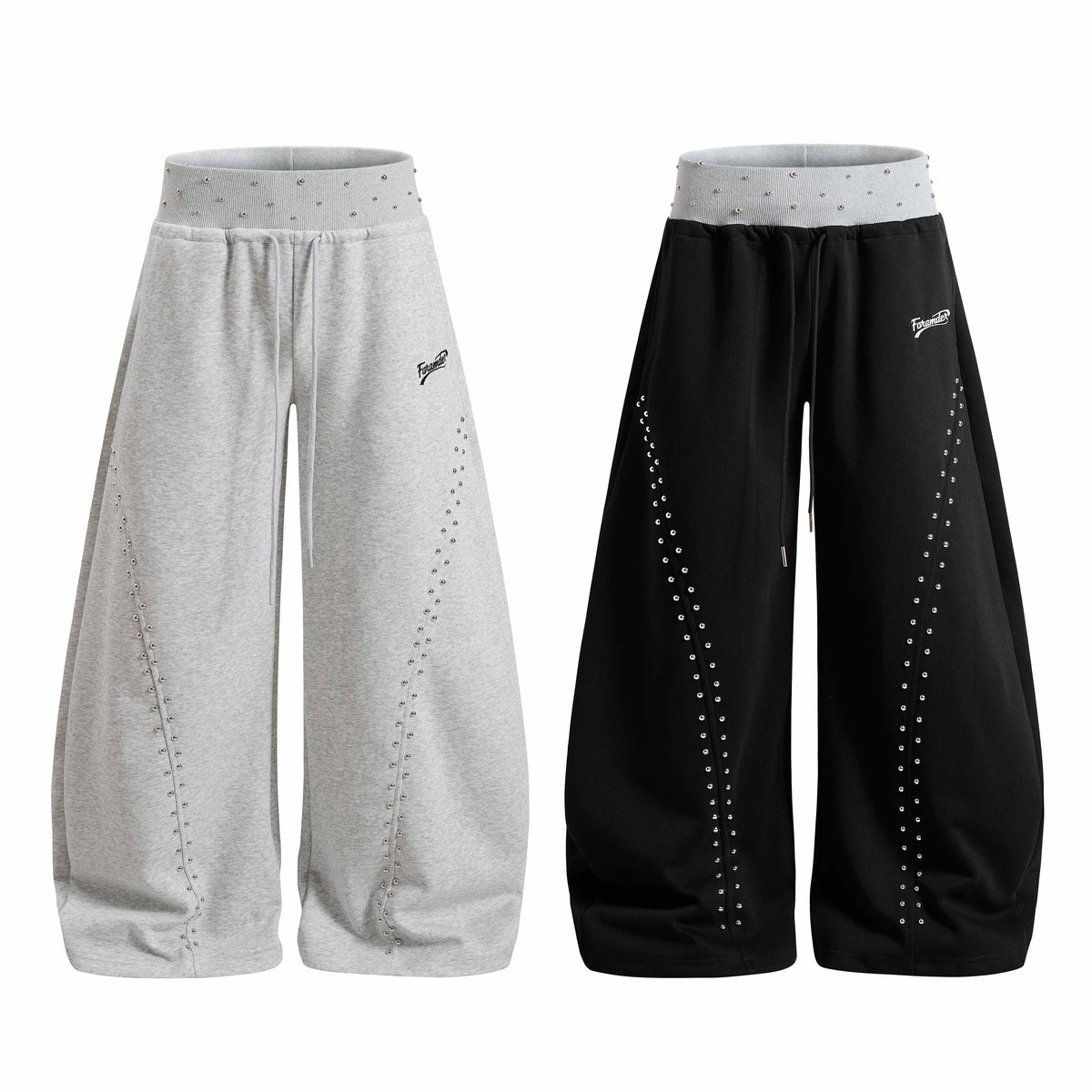 Omirad Studded Double Waist Wide-Leg Sweatpants