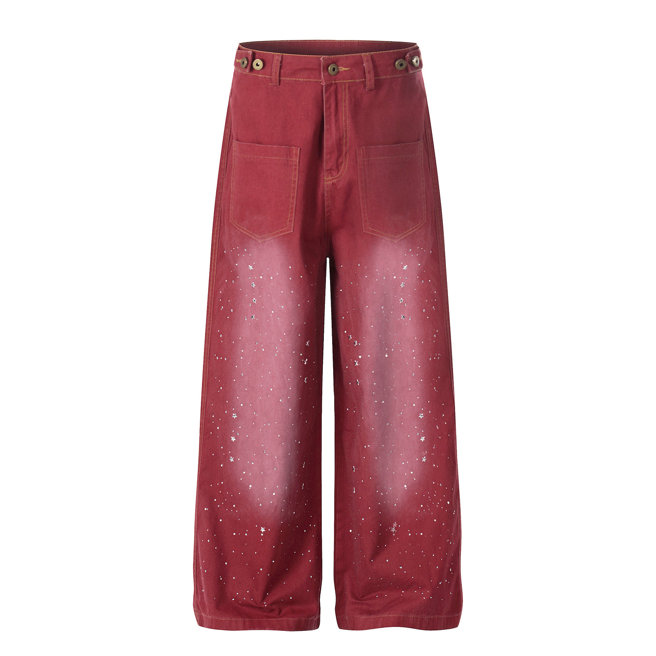 Omirad “Vintage Red Splatter Wide-Leg Pants”