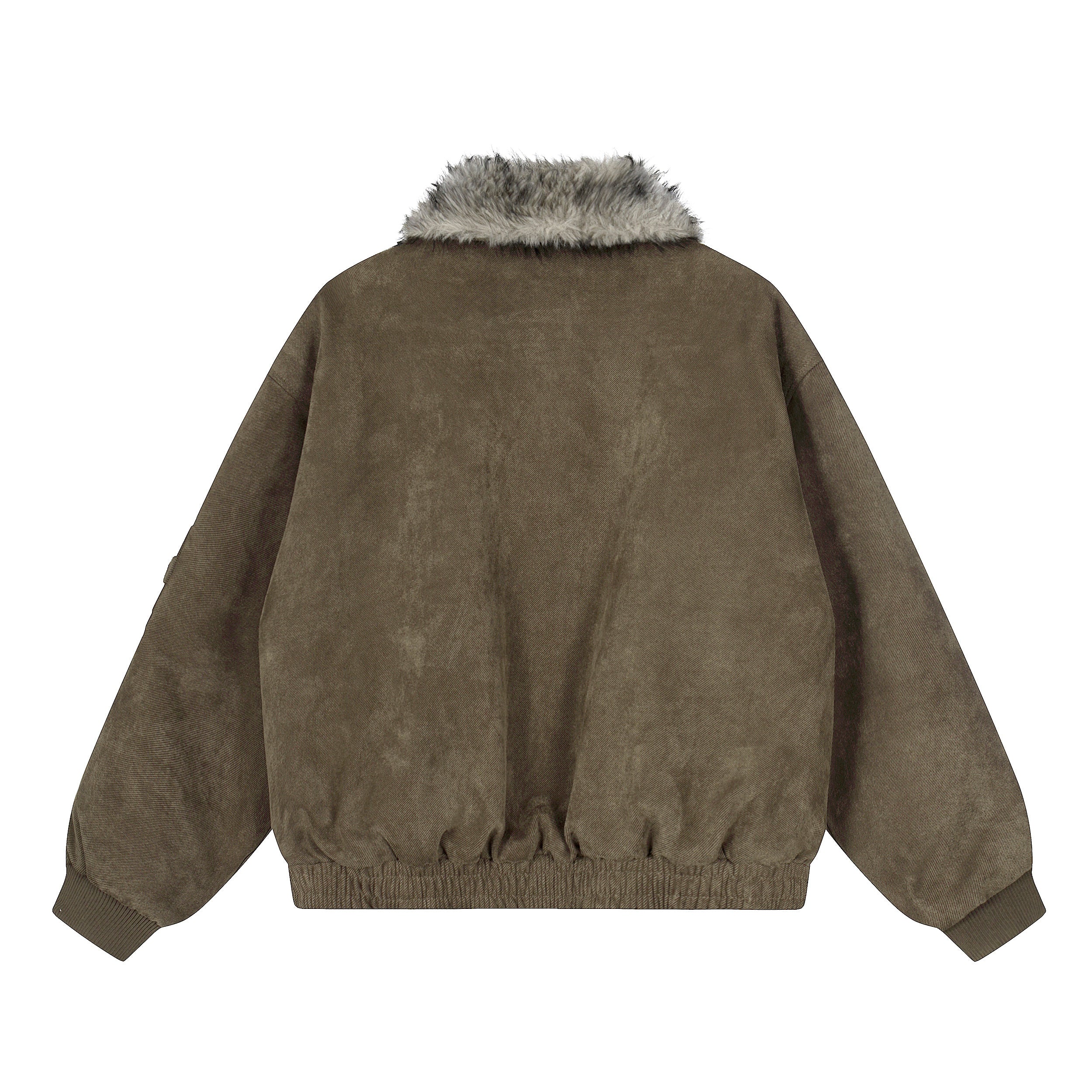 Omirad Faux Fur Collar Suede-Texture Buckle Bomber Jacket - omirad