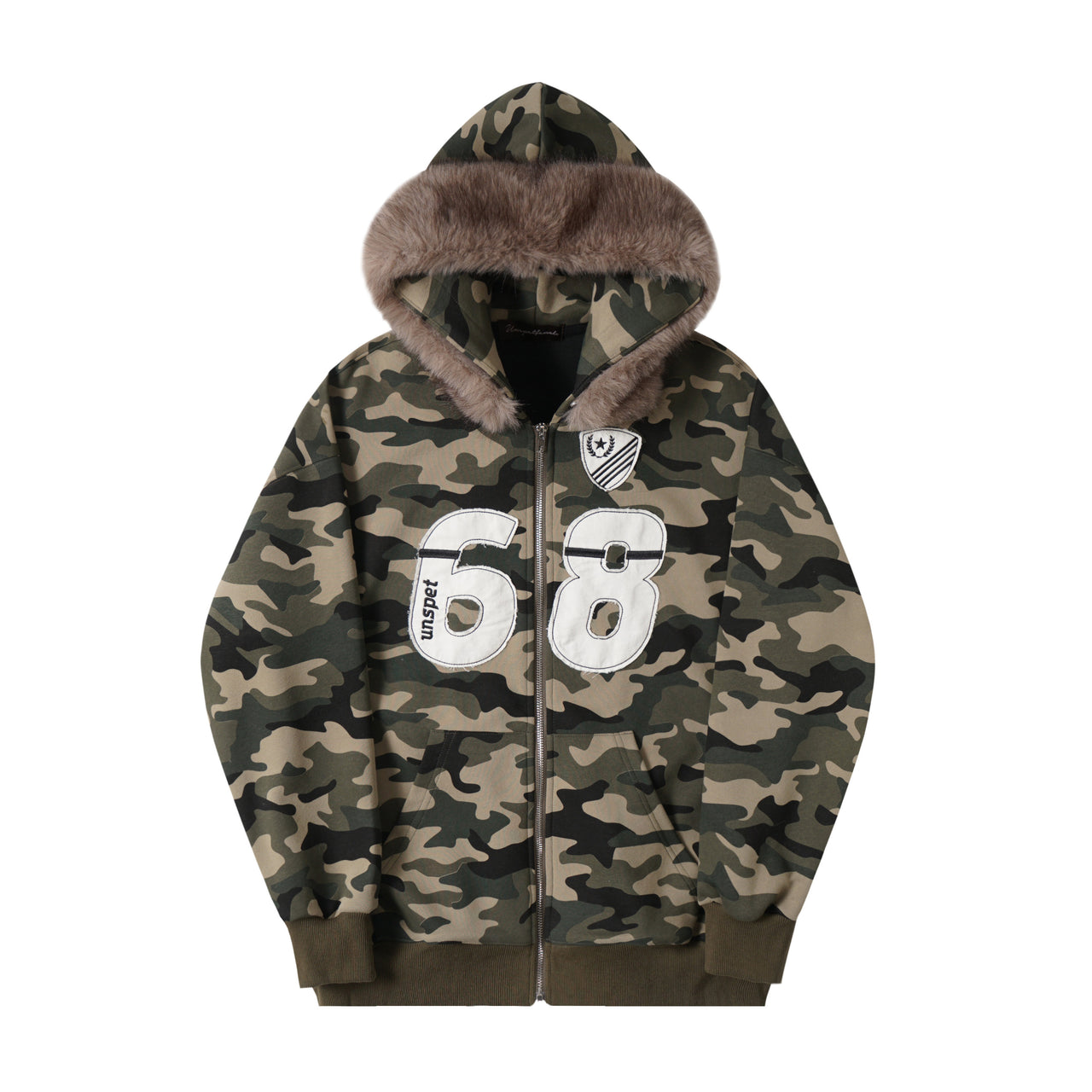 Streetwear Camouflage Hoodie with Fur-Trimmed Hoodie