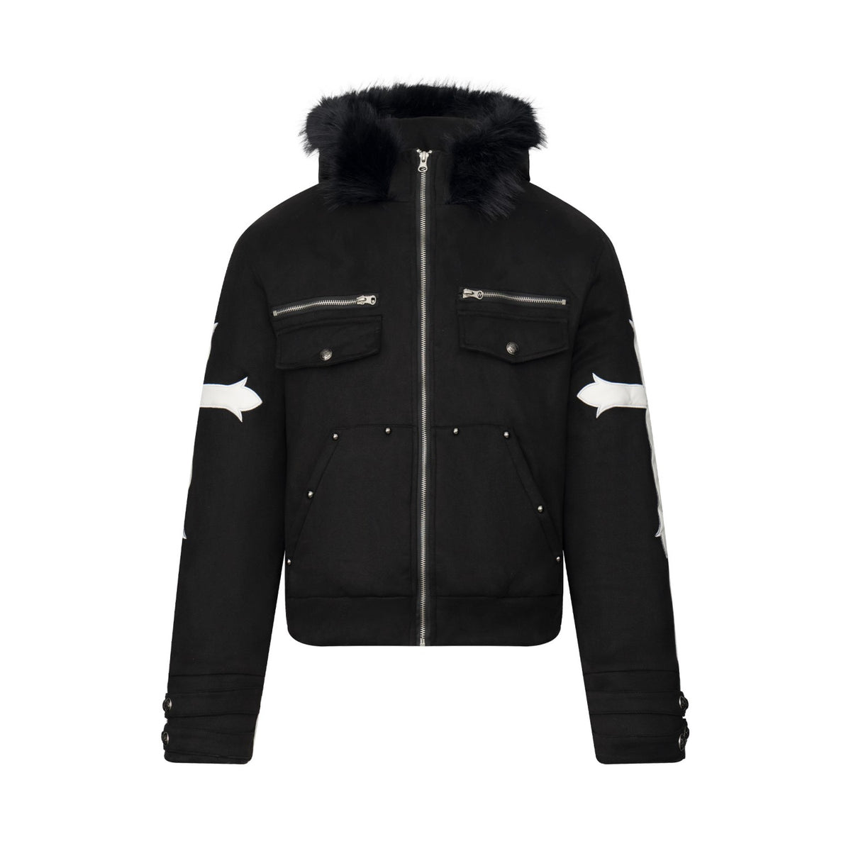 Omirad Faux Fur Hood Cross Patch Utility Jacket