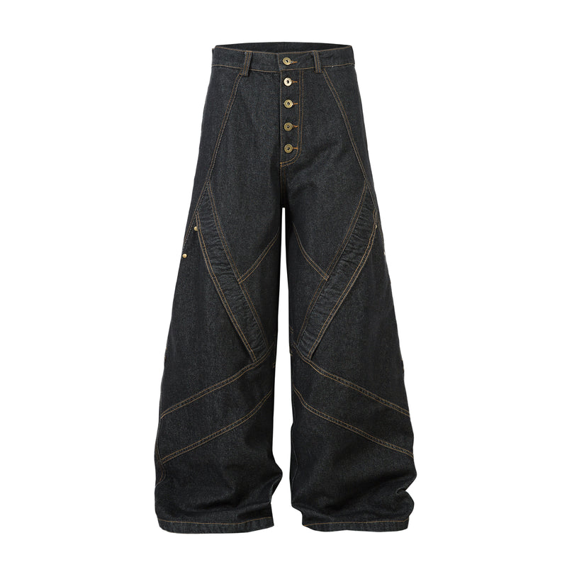 American Streetwear Deconstructed Patchwork Jeans
