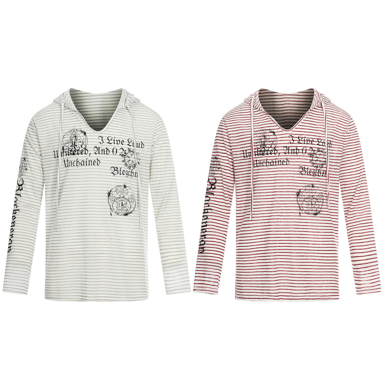 Omirad Striped Graphic Hooded Long Sleeve Tee