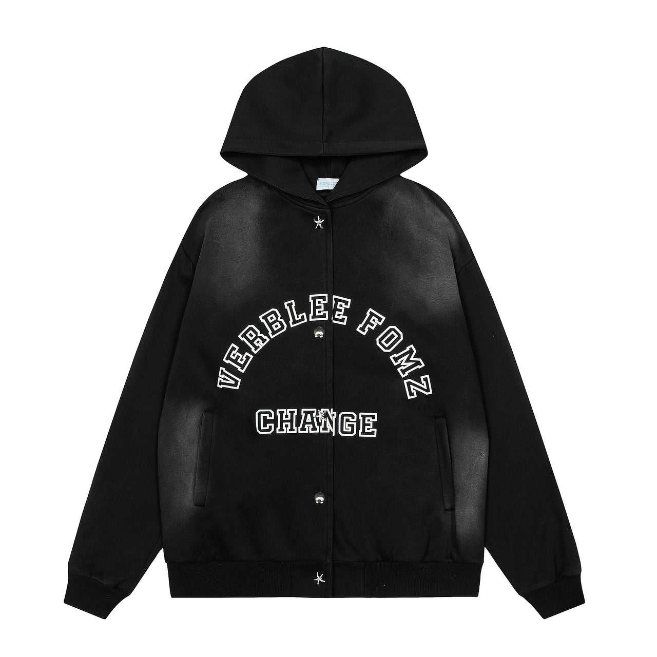 Vintage Letter Print Zip-Up Hoodie