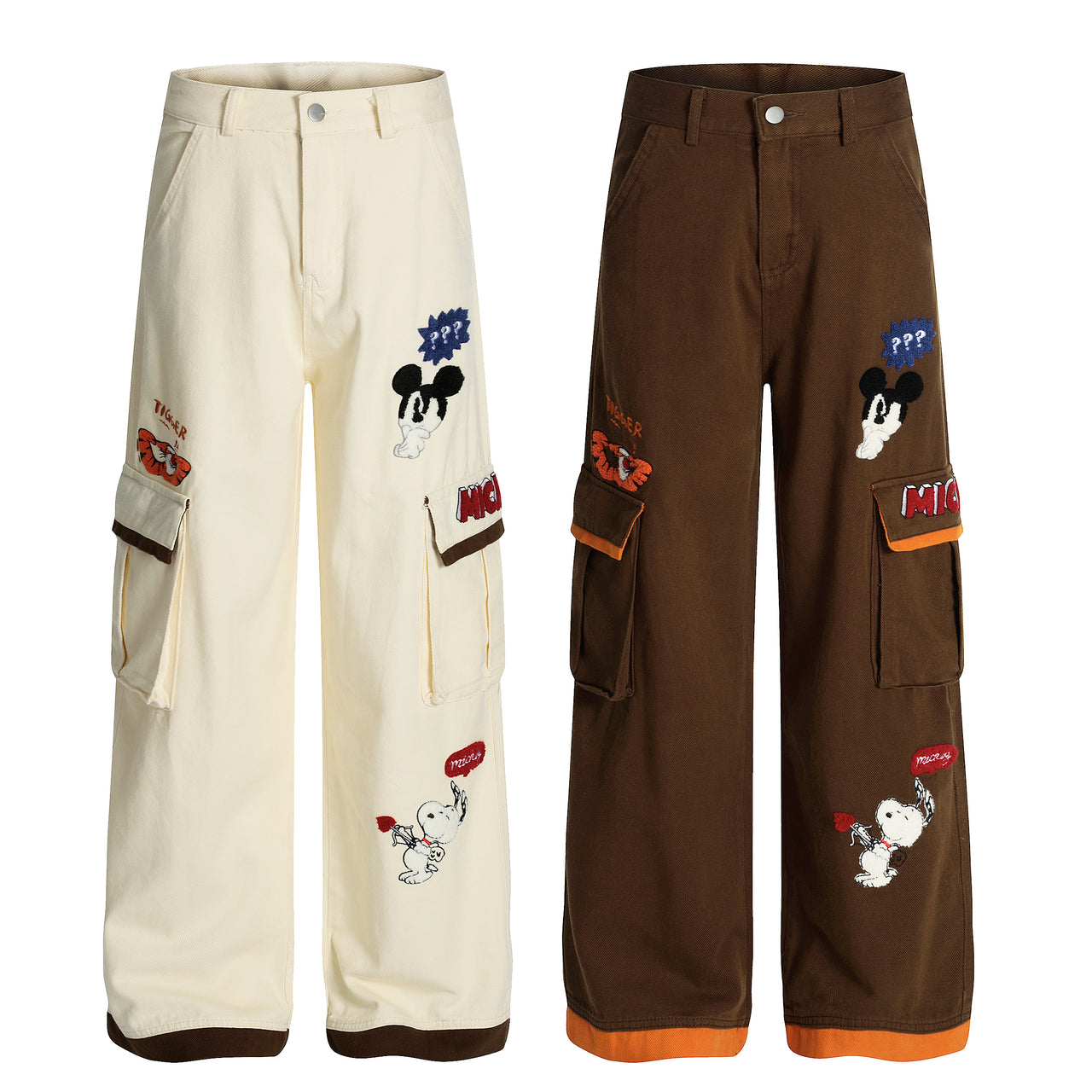 Streetwear Fleece Cartoon Embroidery Jeans