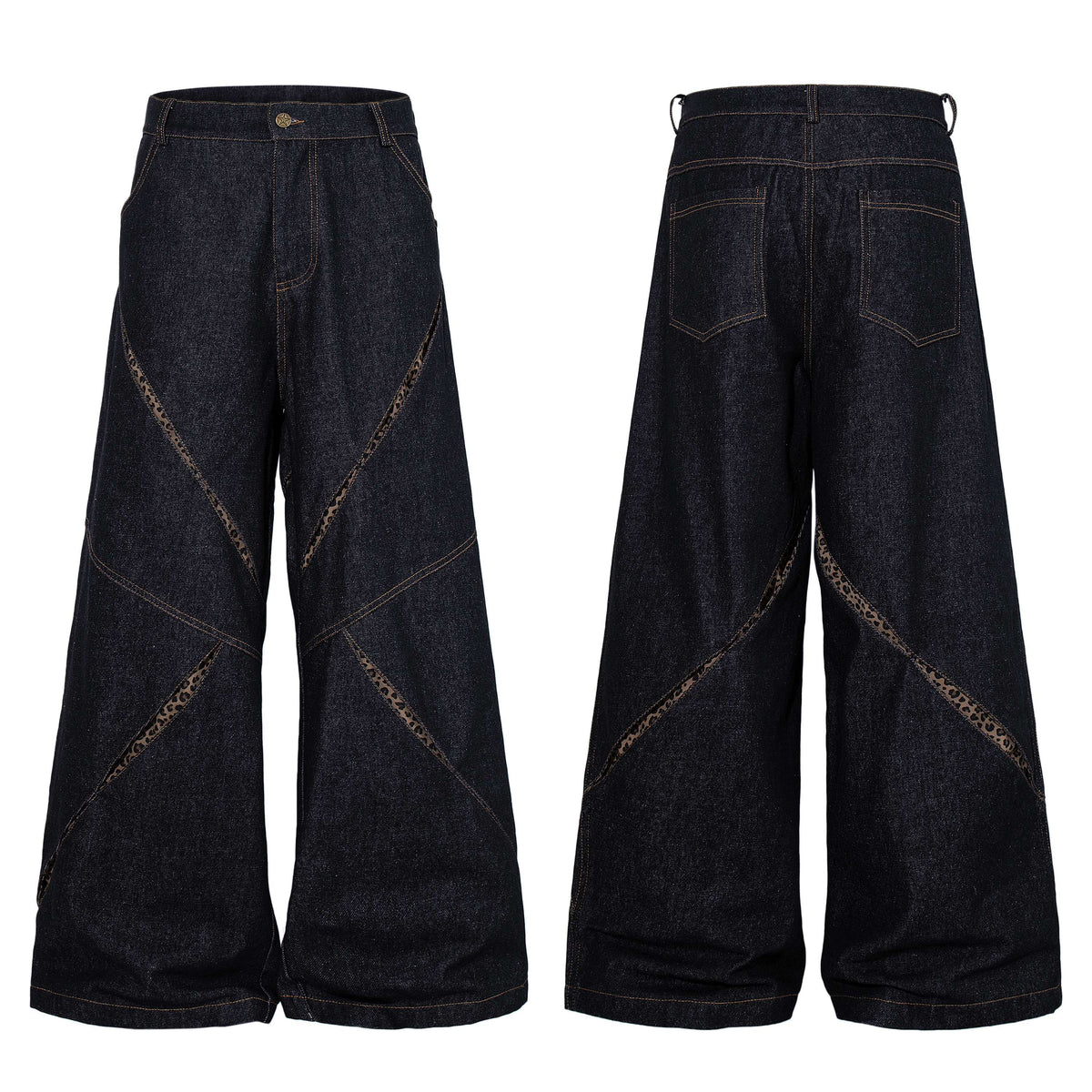 Omirad Leopard Panel Wide-Leg Jeans