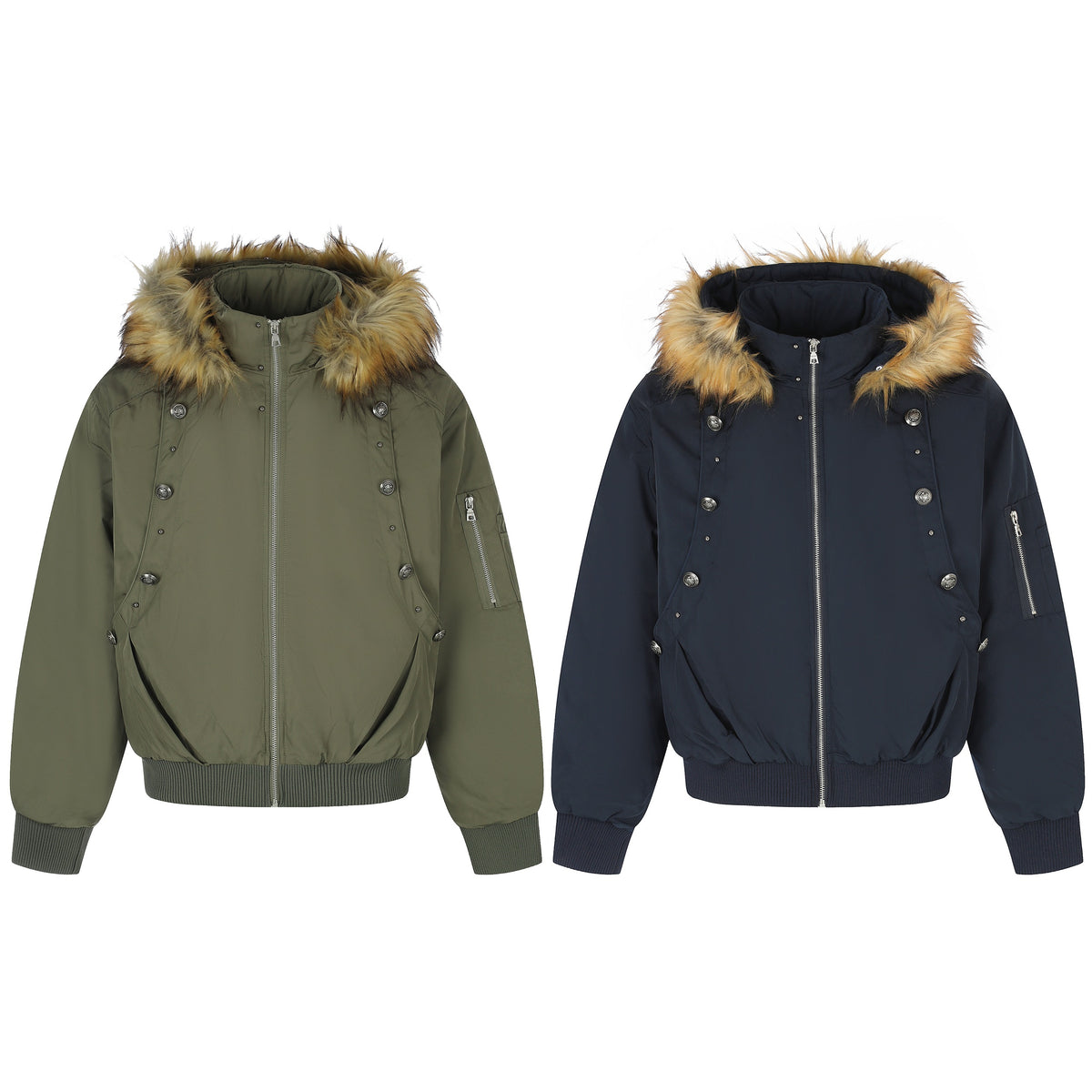 Omirad Faux Fur Hood Military Bomber Jacket