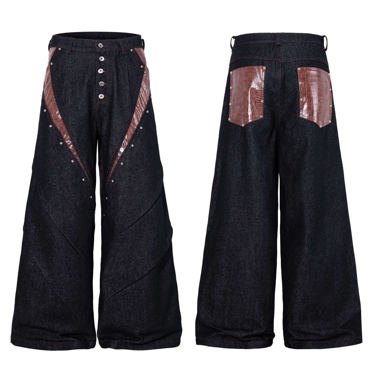 Omirad Croc-Effect Panel Studded Wide-Leg Jeans