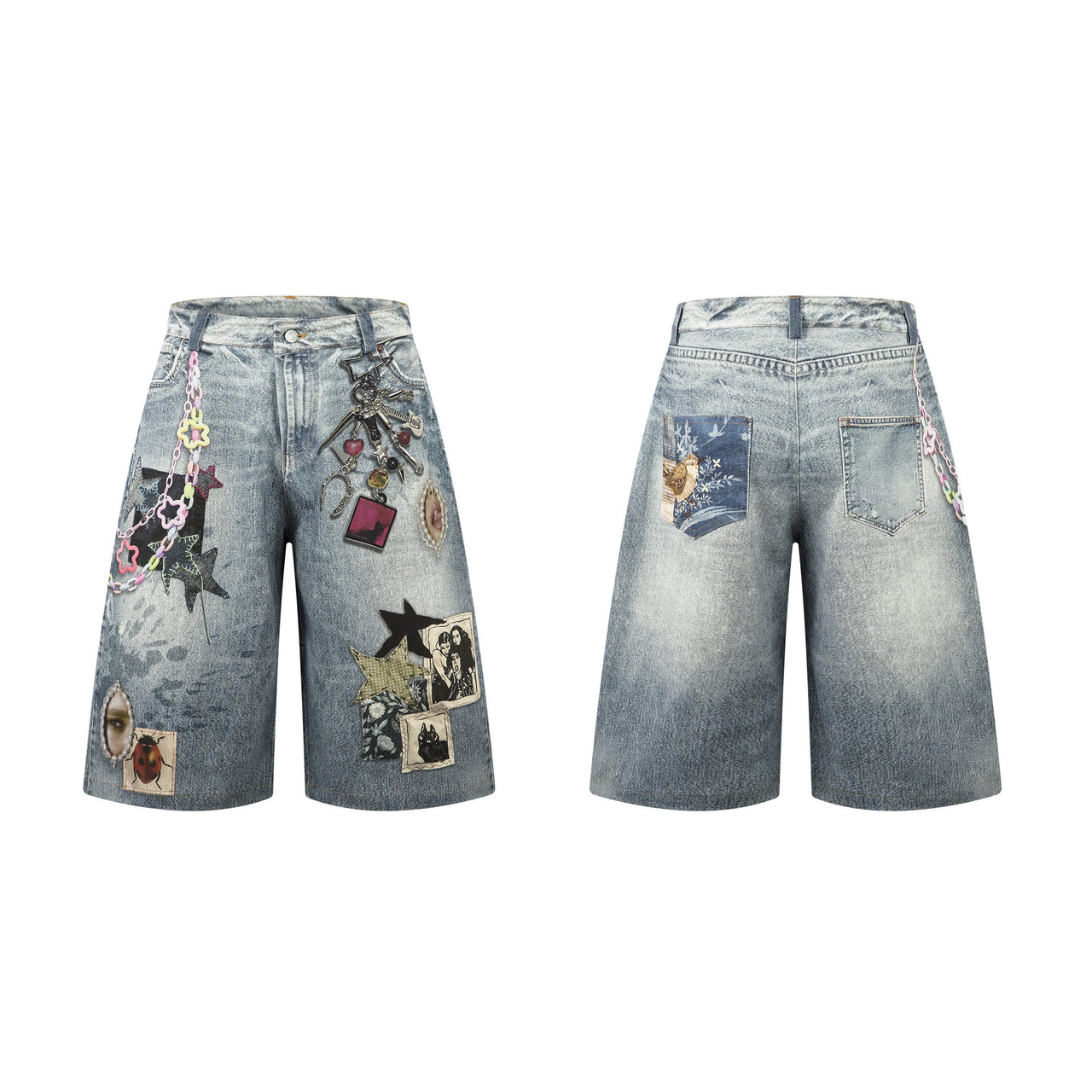 Omirad “Vintage Charm Patch Denim Shorts