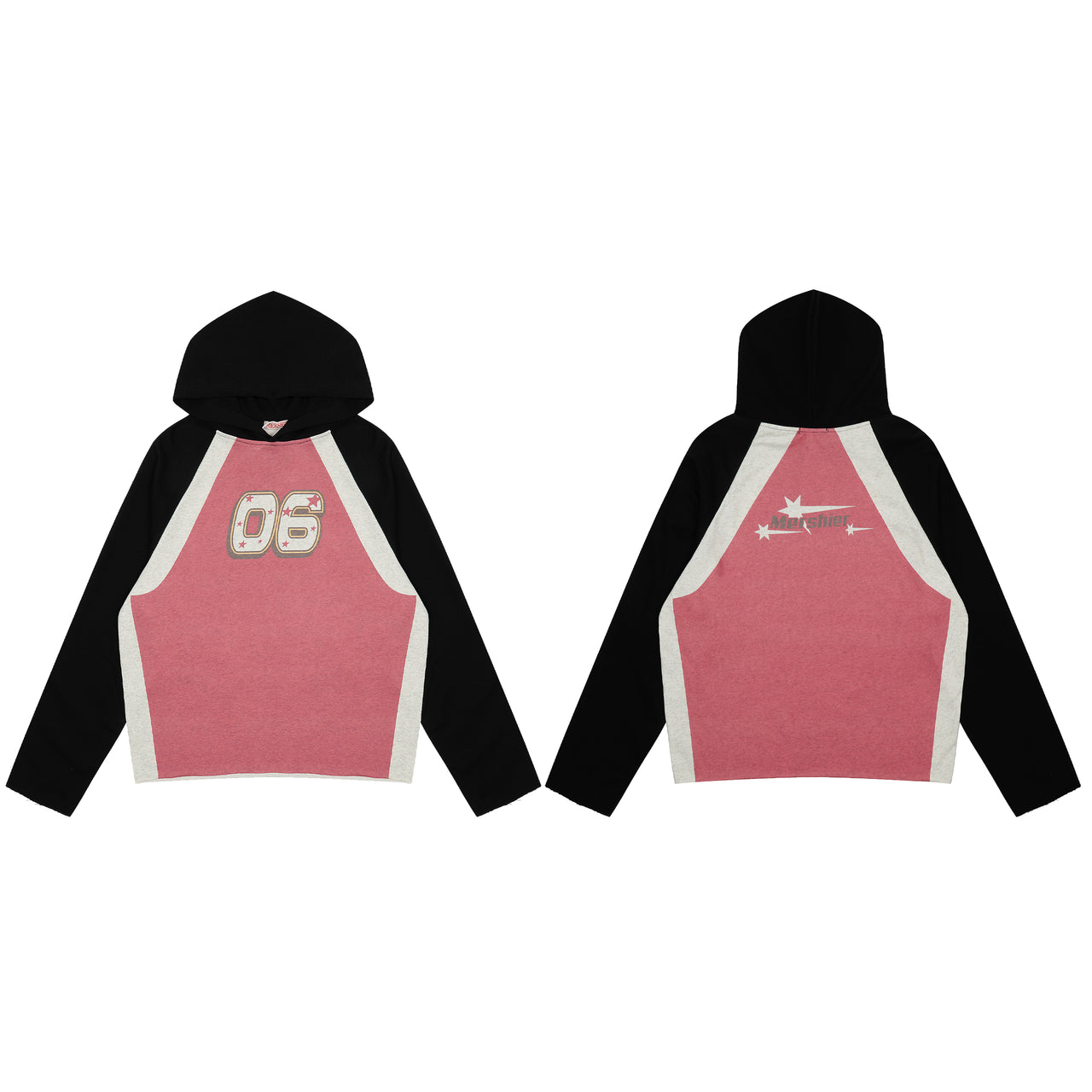 American Vintage Numeric Print Color Block Hoodie