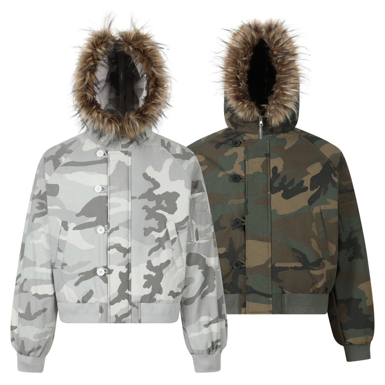 Omirad Camo Fur-Hood Puffer Jacket