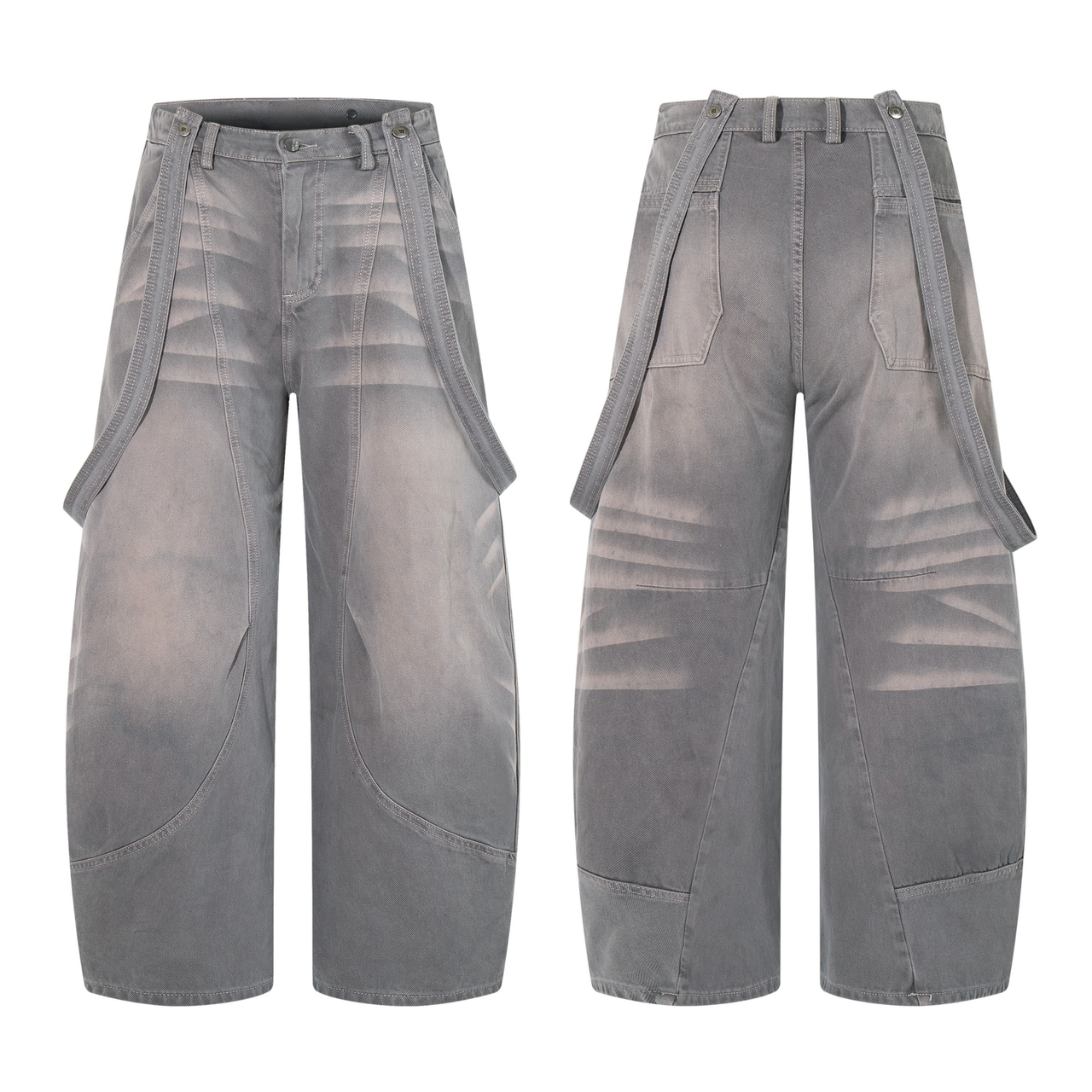 Omirad Strap-Detail Washed Wide-Leg Jeans