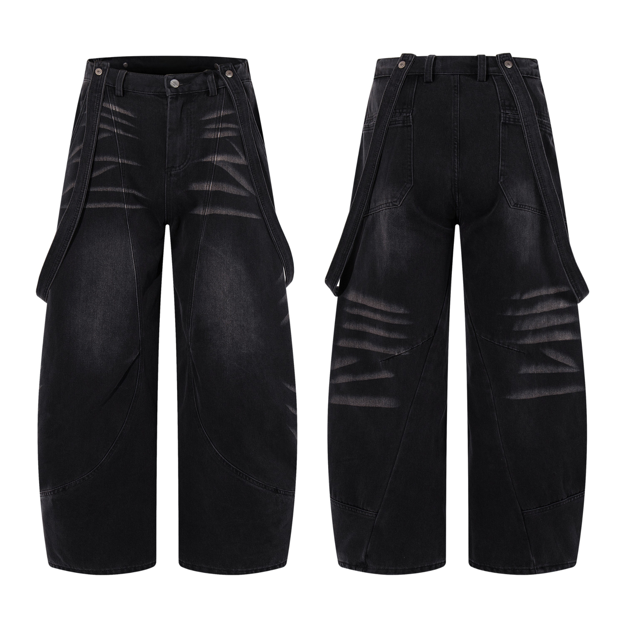 Omirad Strap-Detail Washed Wide-Leg Jeans