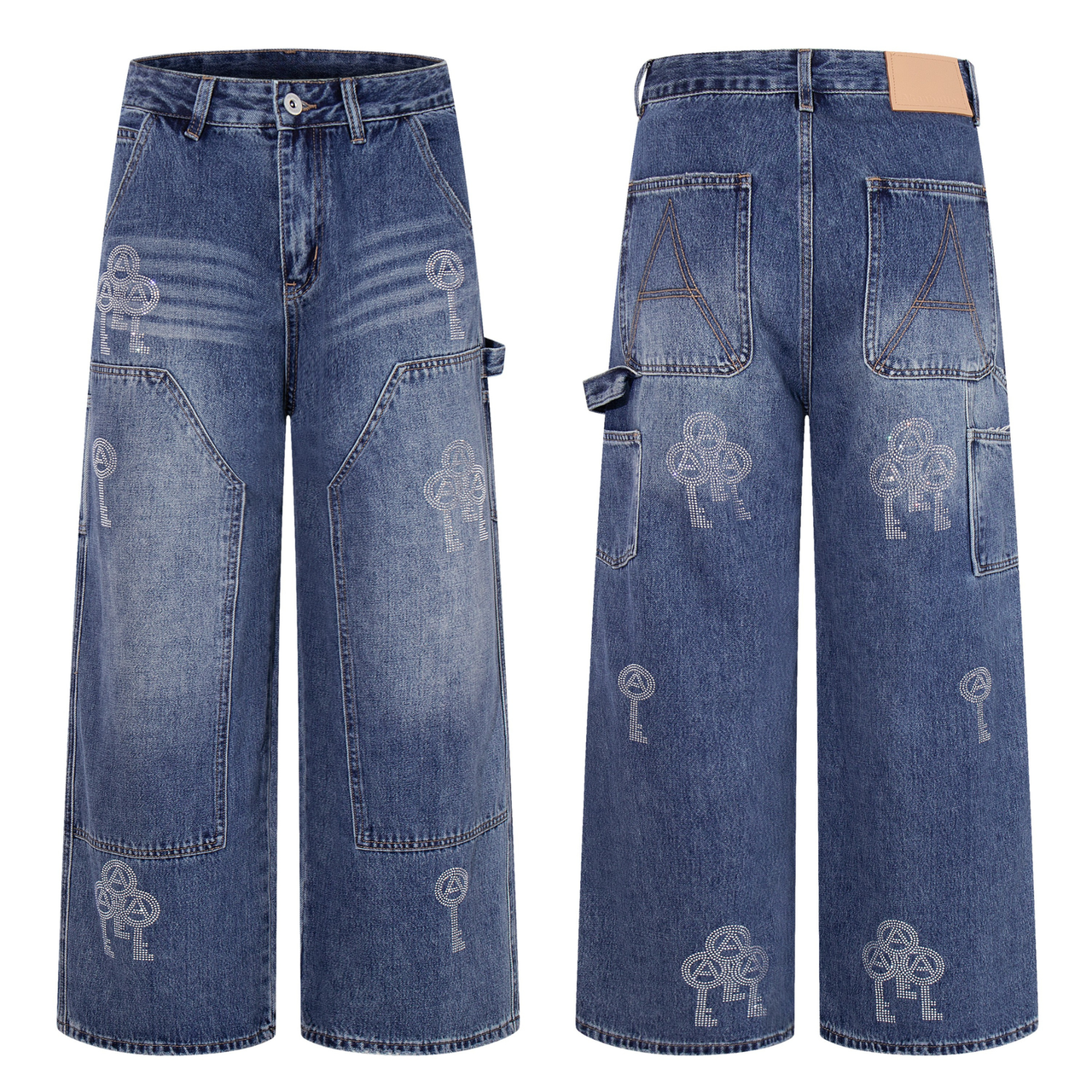 Omirad Rhinestone Utility Wide-Leg Jeans