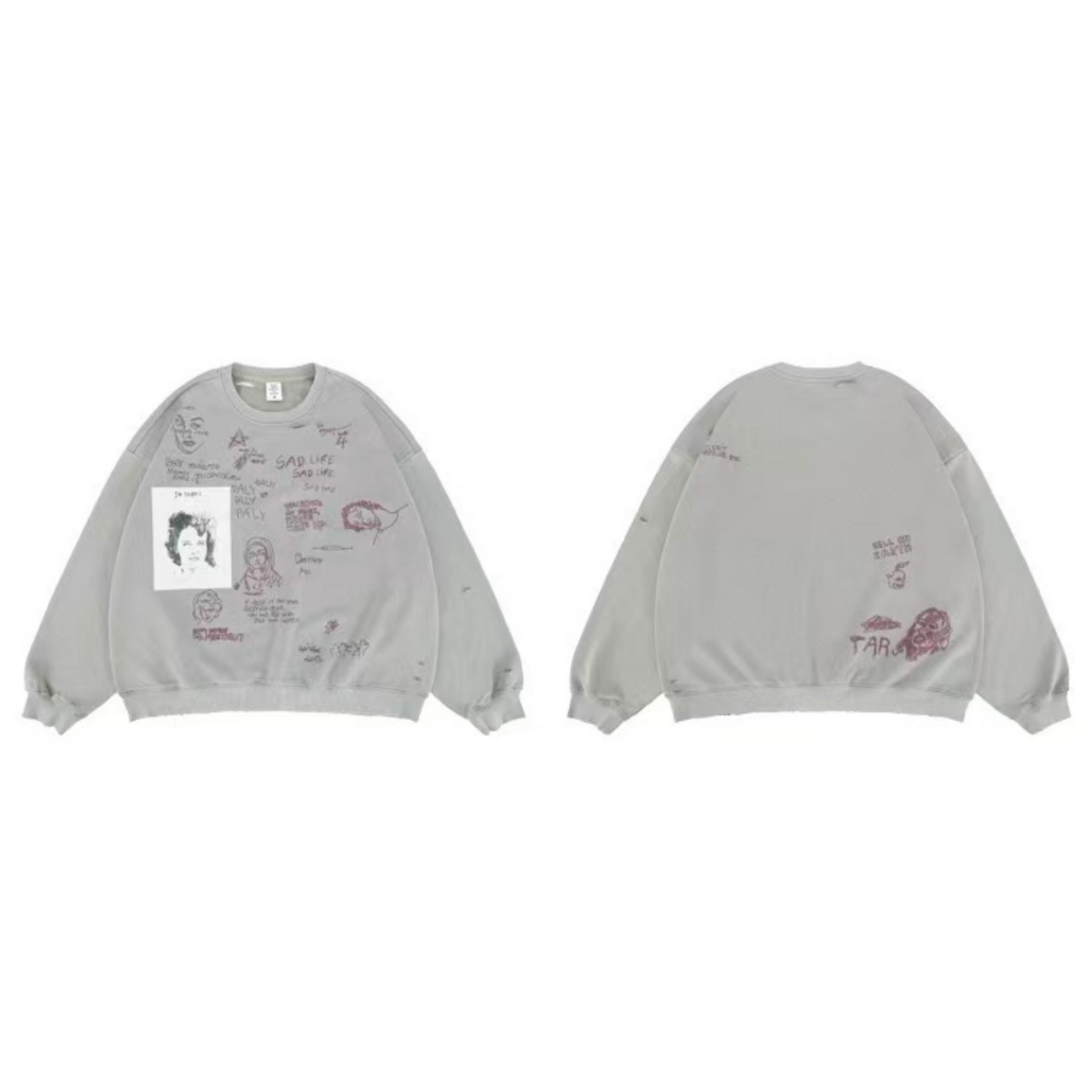 American Streetwear Portrait Graffiti Print Sweatshirt