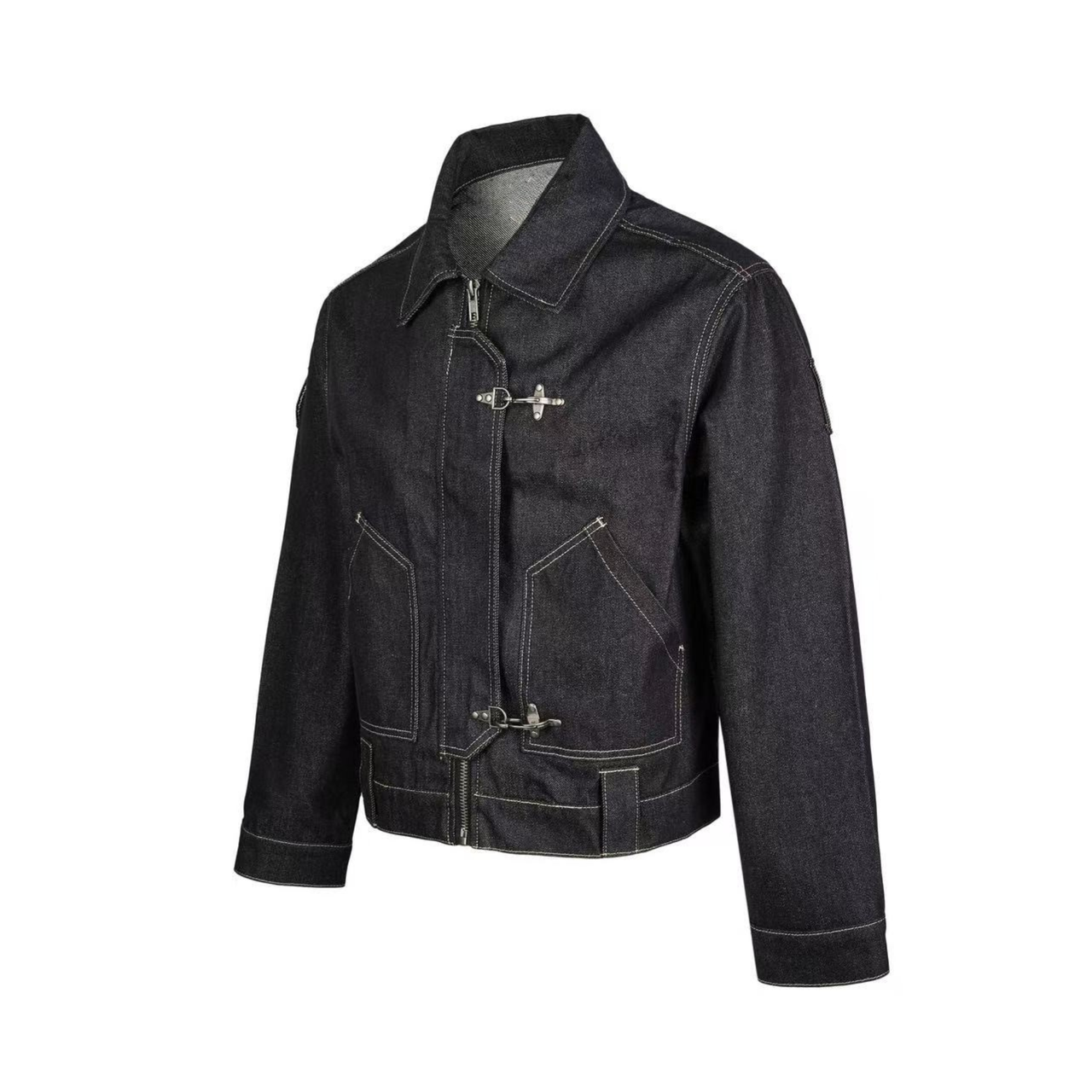 Omirad Metal Buckle Pleated Denim Jacket