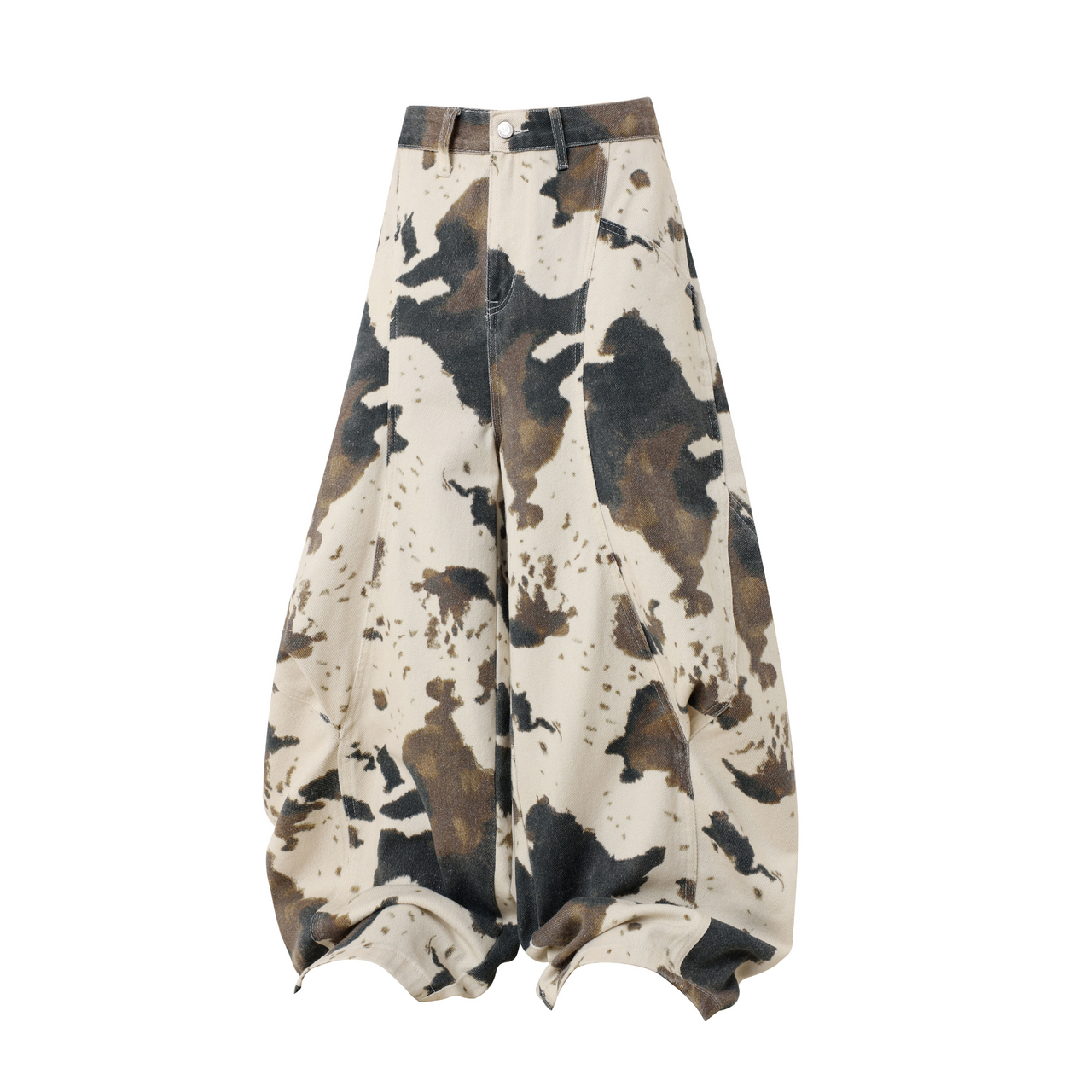 Retro American Wide-Leg Marble Effect Jeans