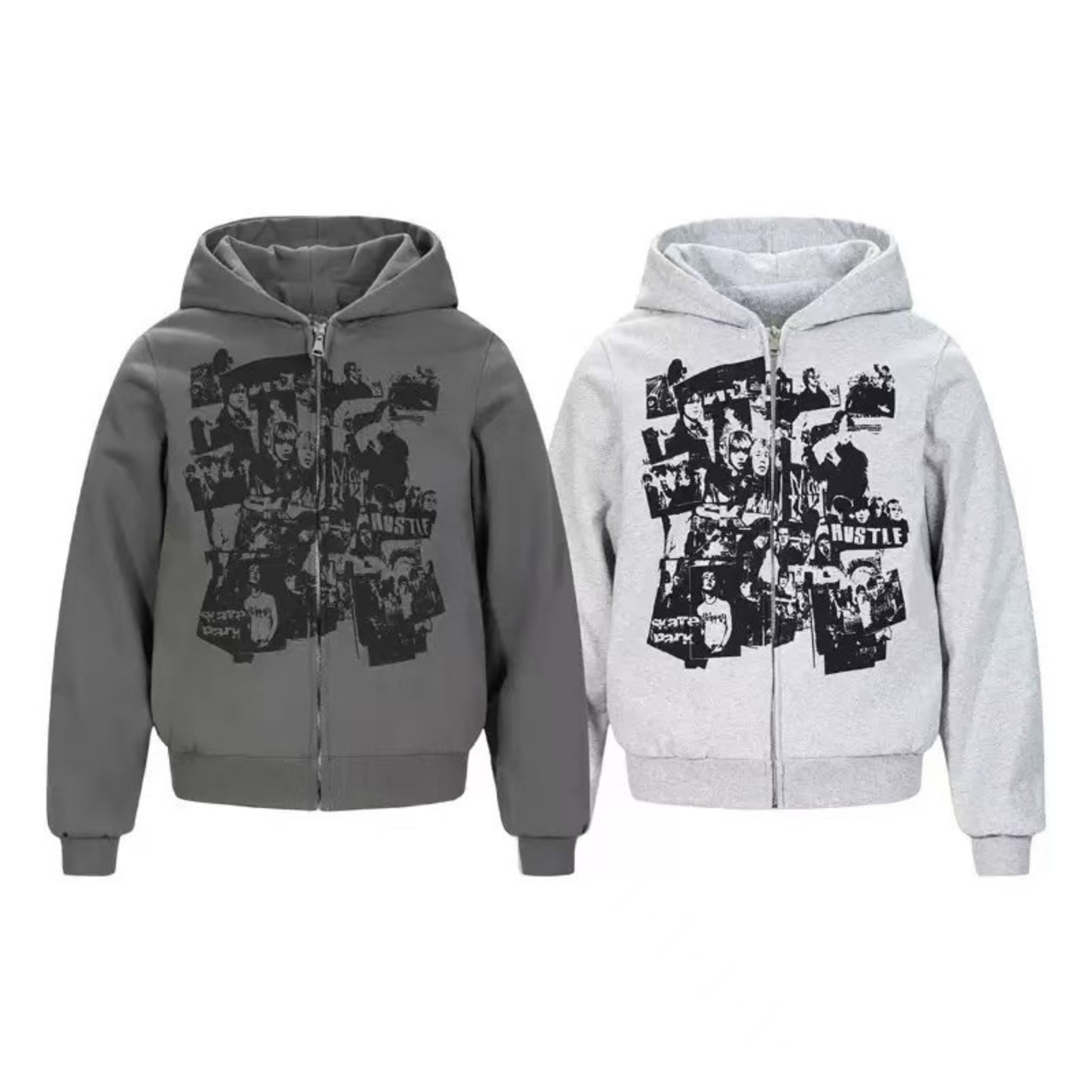 Omirad Retro Collage Print Zip Hoodie