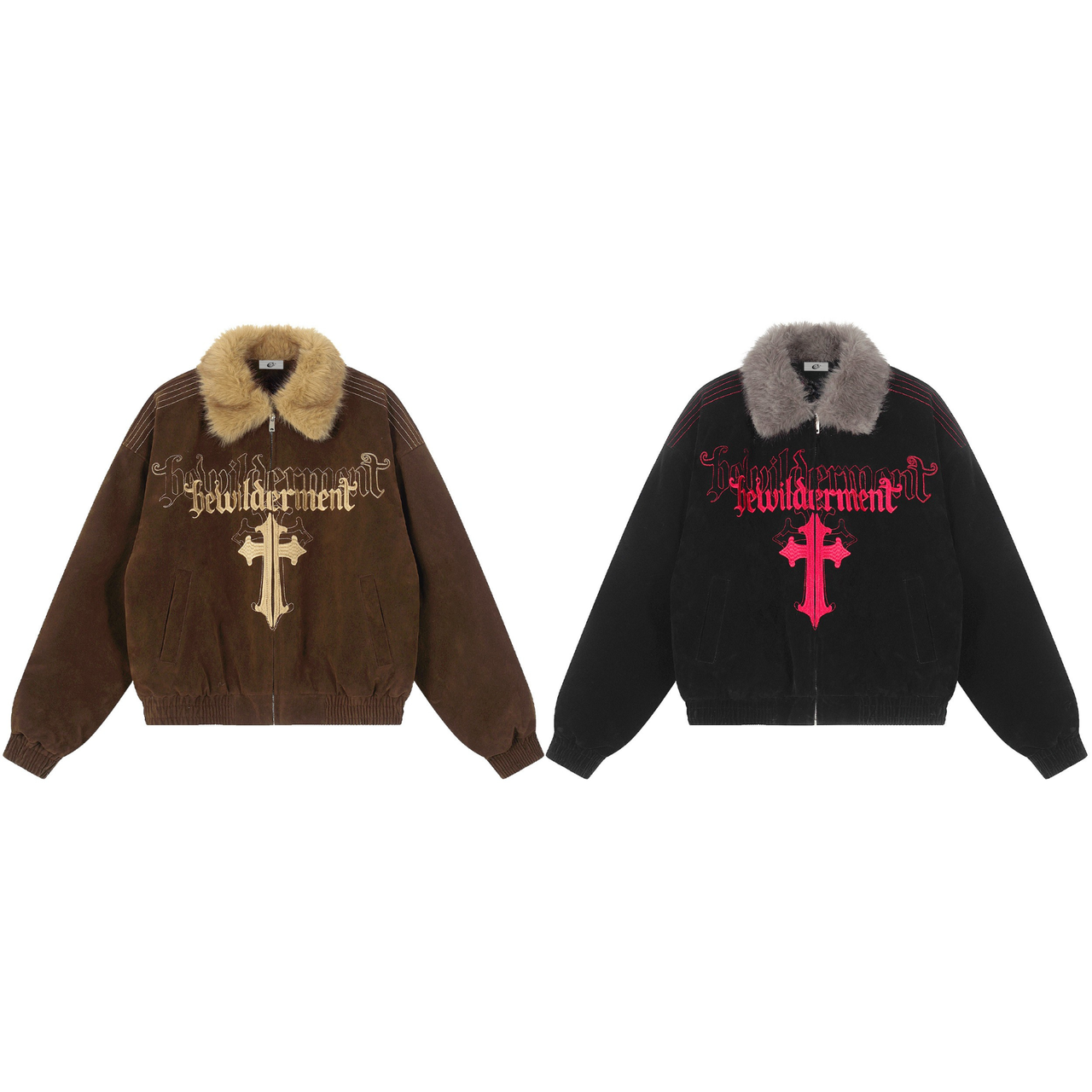 Omirad Gothic Cross Faux Fur Collar Jacket