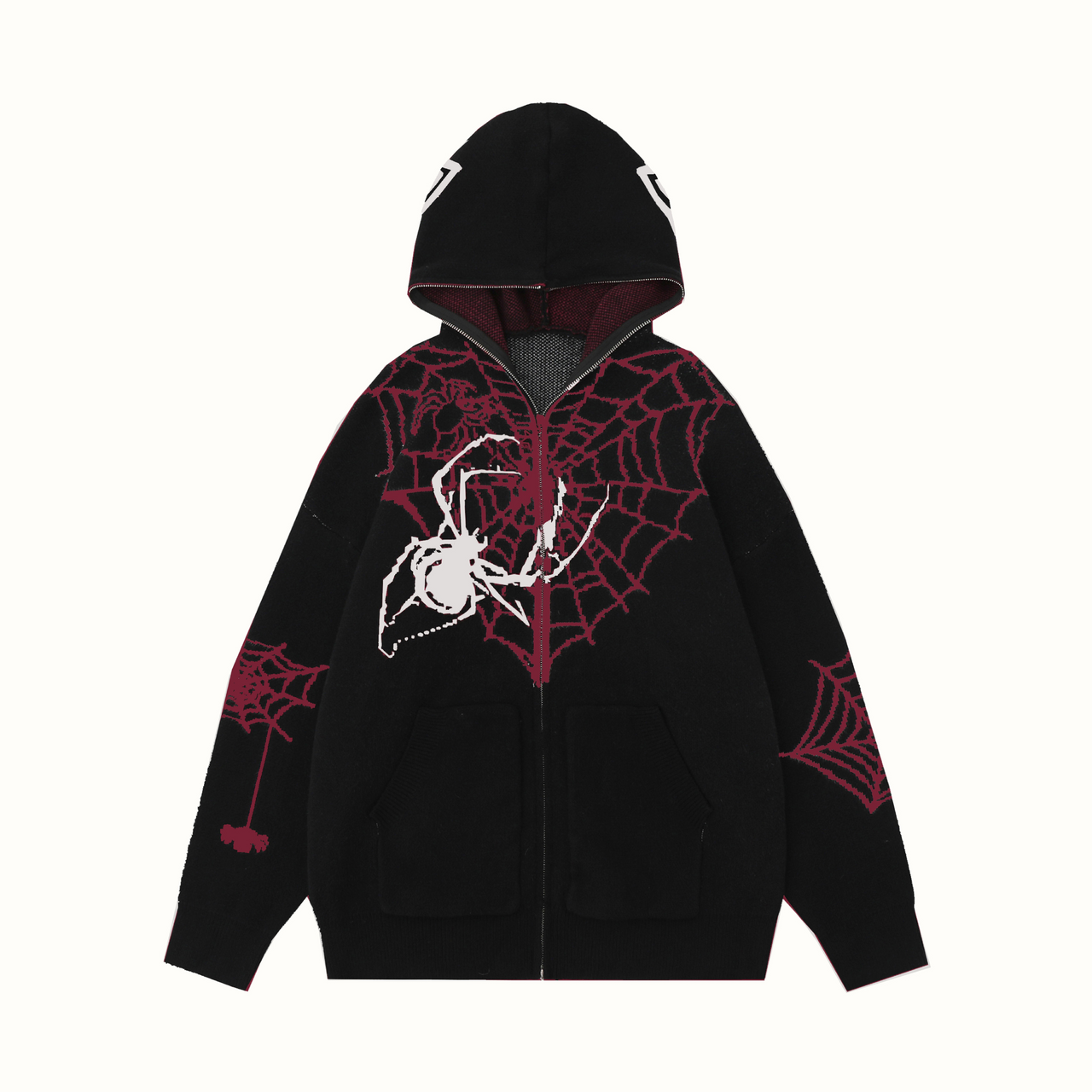 Streetwear Jacquard Spiderweb Cardigan Sweater