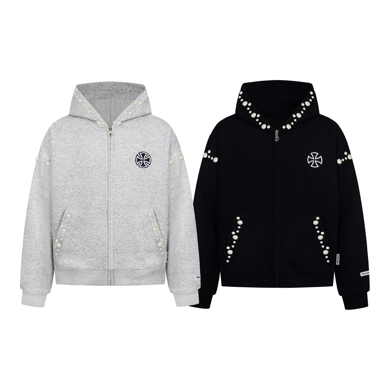 Omirad Pearl-Studded Logo Zip-Up Hoodie