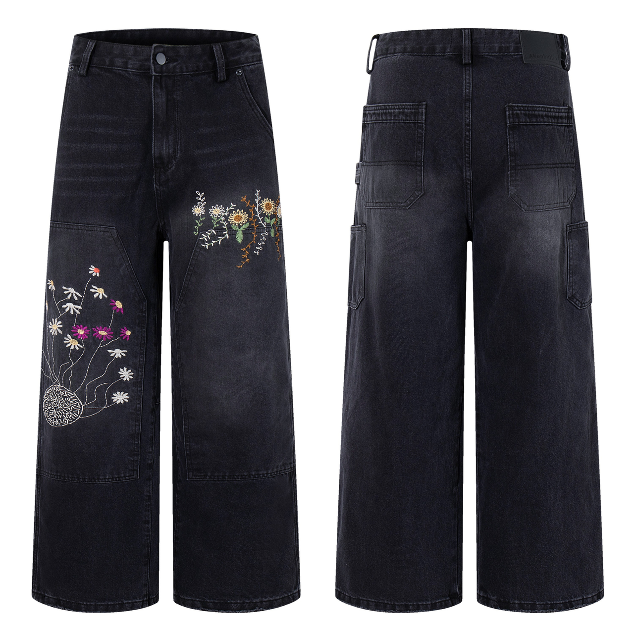 Omirad Floral Embroidered Wide-Leg Denim