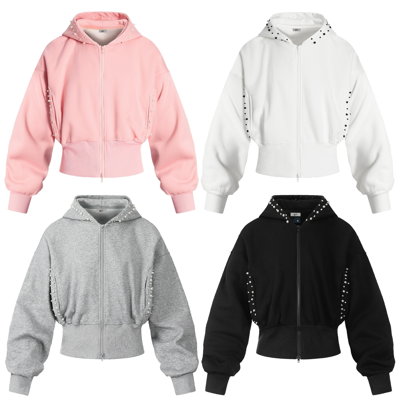 Omirad Pearl-Trim Cropped Hoodie
