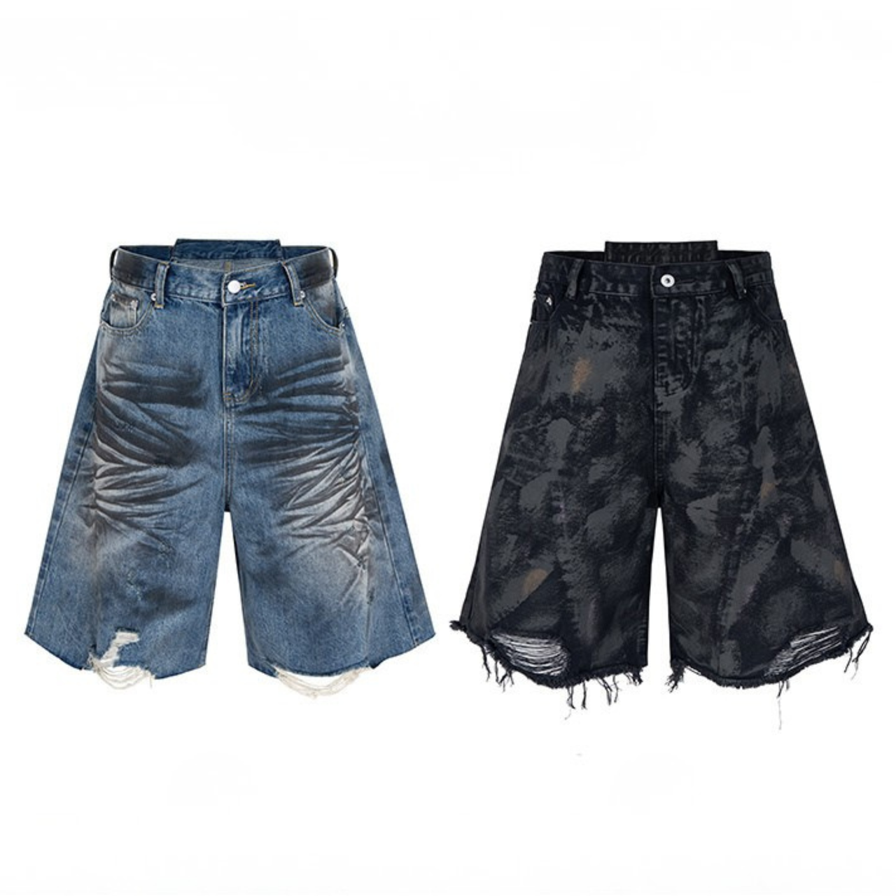 Omirad Distressed Fade Wide-Leg Denim Shorts