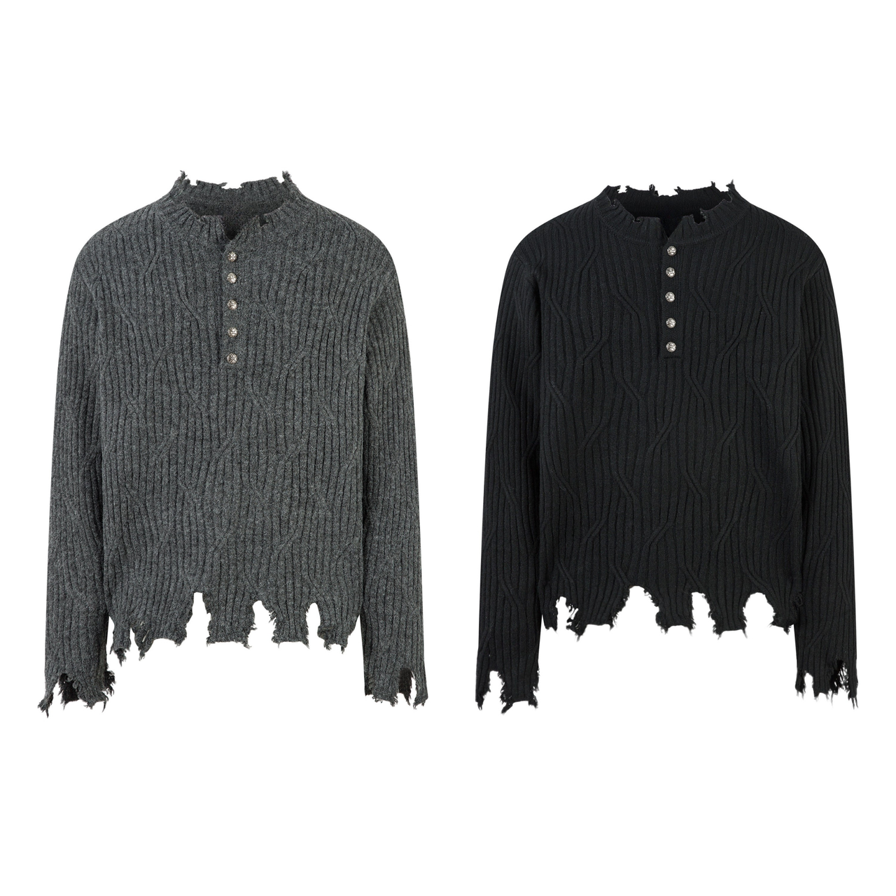 Omirad Distressed Ribbed Henley Knit