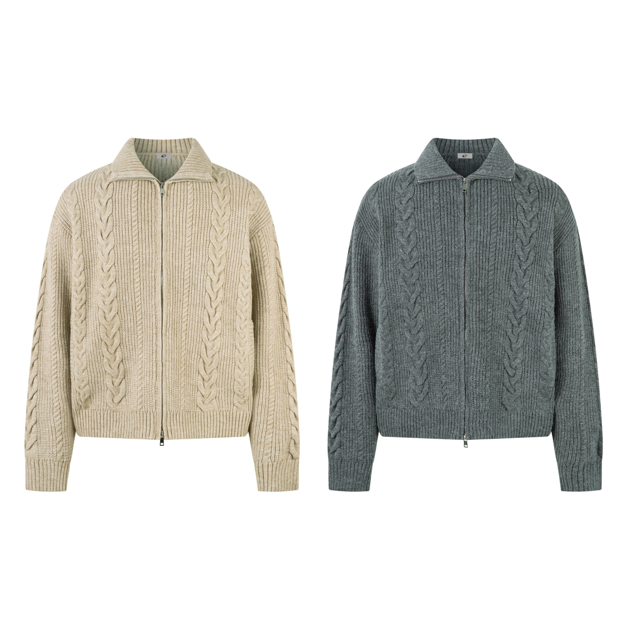 Omirad Cable Knit Zip-Up Sweater Jacket