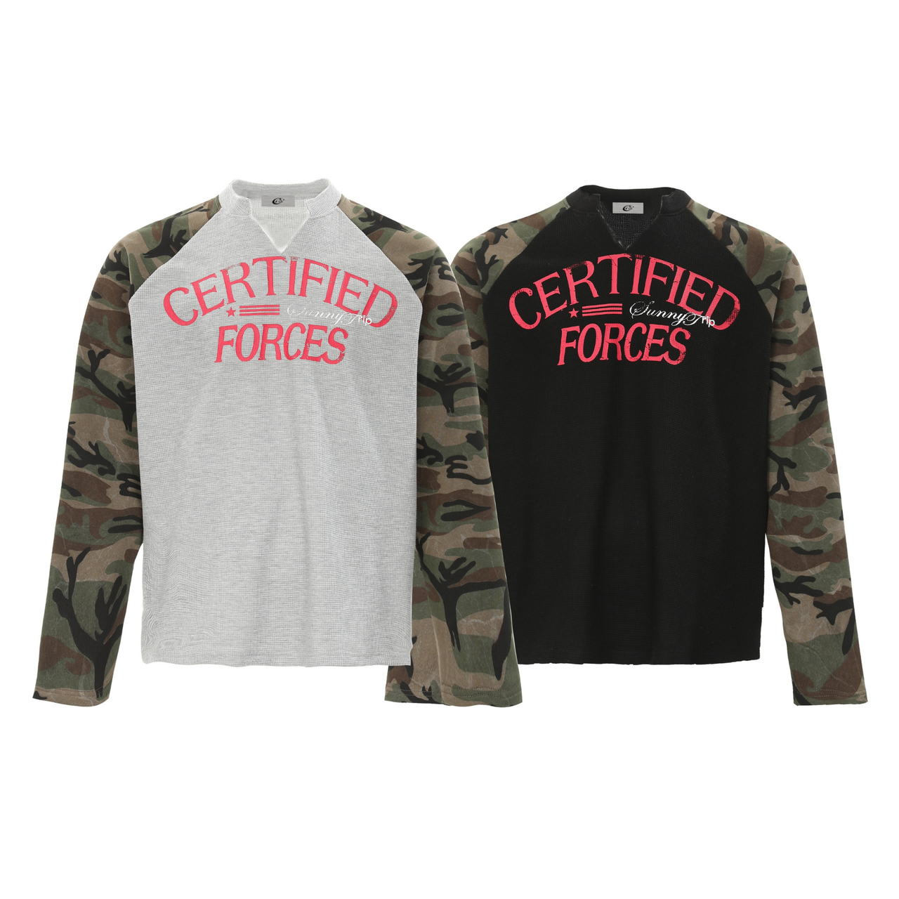 Omirad Camo-Sleeve Varsity Graphic Long-Sleeve Tee