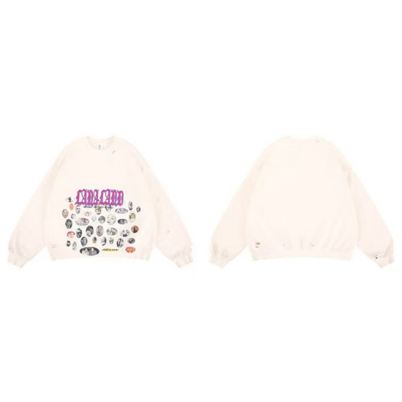 American Streetwear Badge Print Distressed Fleece Sweatshirt