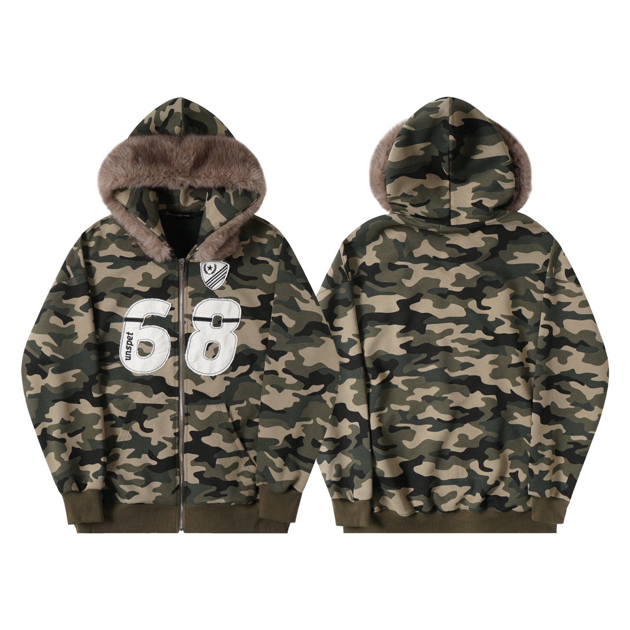 Streetwear Camouflage Hoodie with Fur-Trimmed Hoodie