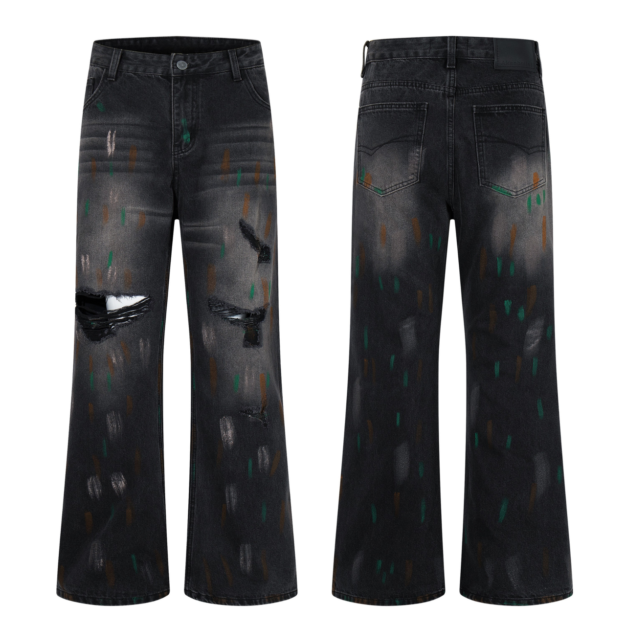 Omirad Painted Distressed Wide-Leg Jeans