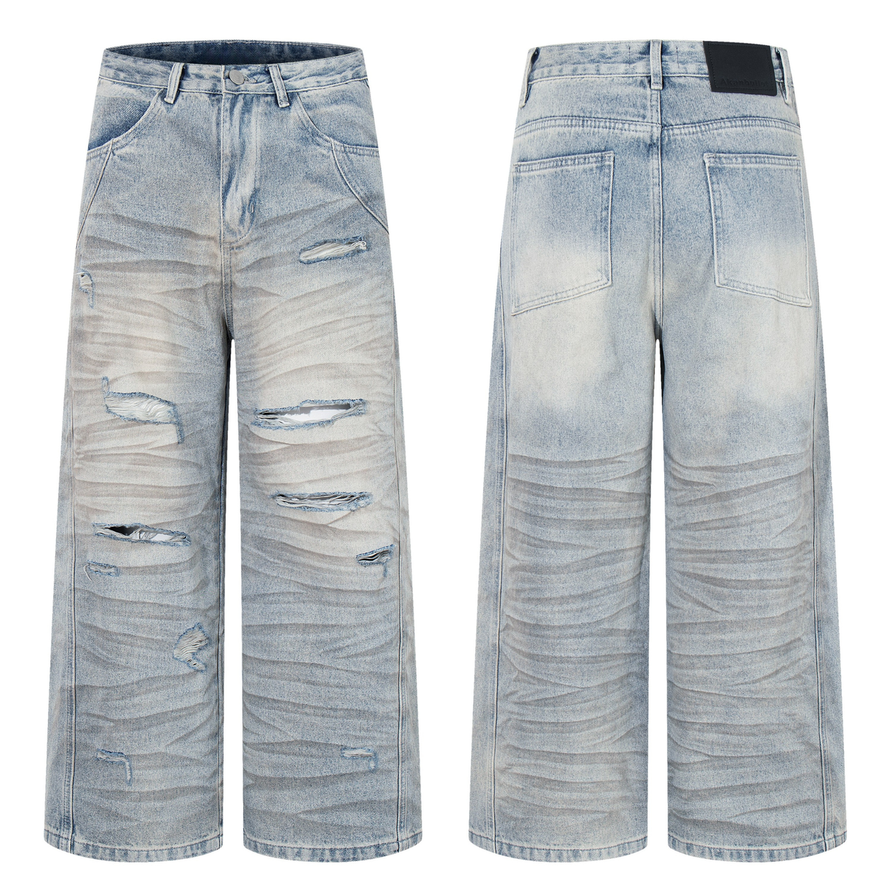 Omirad Heavy Whisker Destroyed Wide-Leg Jeans