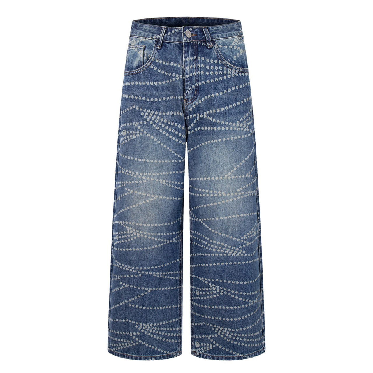 Omirad Dot-Pattern Wide-Leg Denim Pants